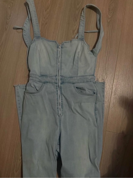 We The Free Pants - We The Free Light Blue Denim Zip-Front Jumpsuit